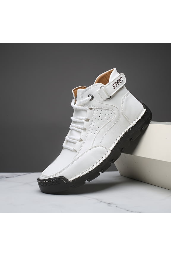 Men'S All-Season Lace-Up Boots - Non-Slip Rubber Sole, Cushioned Insole - White/ - for Outdoor, Casual, Formal - Durable & Easy-Clean - Extended Sizes Available - Everyday & Special Events