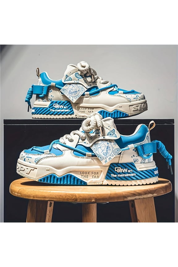 Men'S All-Season Sneakers - Synthetic Faux & Fabric Upper - Cushioned Synthetic Faux Sole - Lightweight Urban Streetwear Shoes for Gym, Skateboarding, Trendy Footwear, Comfortable Fit