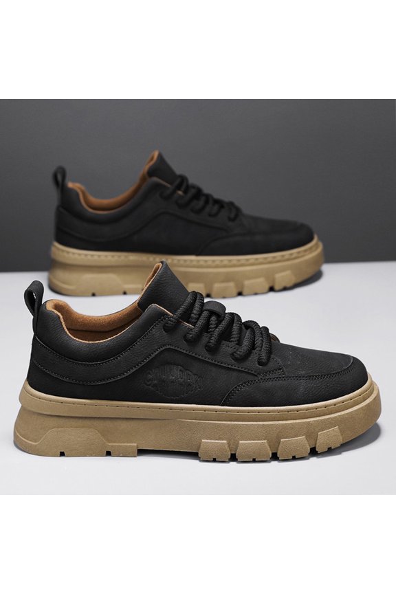 Men'S All-Season Versatile Comfortable Casual Attire, Durable Synthetic Upper & Cushioned Insole, TrendChunky Platform Sneakers - Beige Low-Top Lace-Up Round Toe Casual Shoes with Thick Rubber Sole