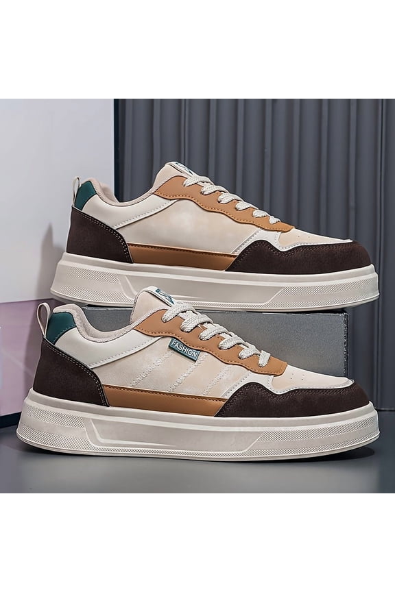 Men'S All-season Low-top Thick-soled Fashionable Casual Sneakers | Preppy Style, Graphic Pattern, Faux Upper, Fabric Inner & Sole, Lace-up Closure, Round Toe