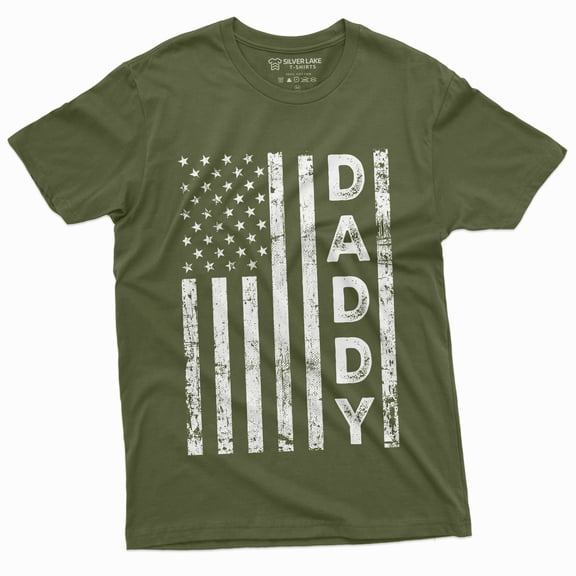 Men'S American Flag Daddy T-Shirt Father'S Day Usa Gift Ideas Patriotic Dad Shirt For Man (3X-Large Military Green)