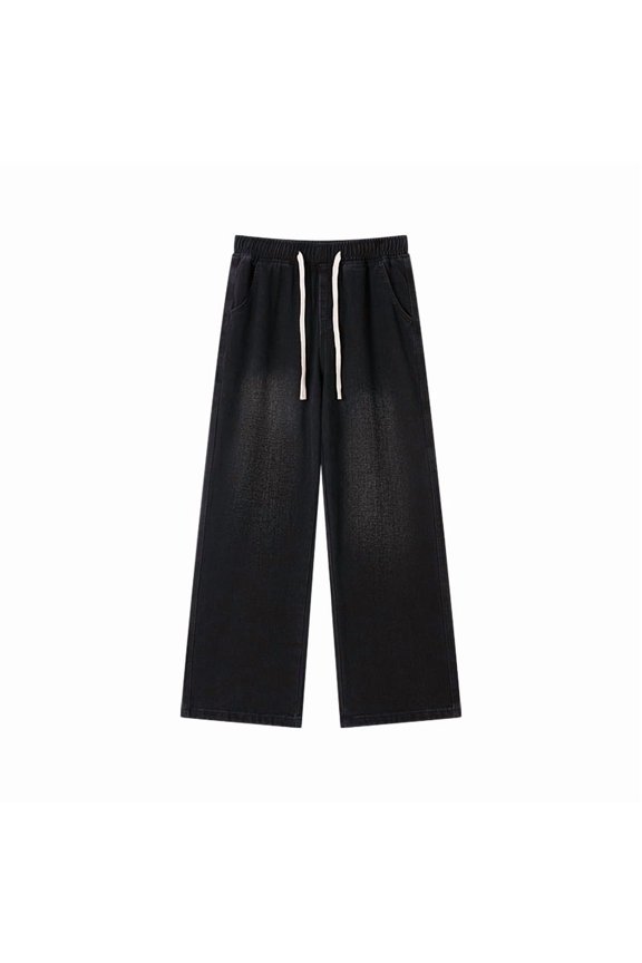 Men'S And Women'S Fall Retro Washed Casual Pants Loose Straight Leg Drawstring Wide Leg Trousers