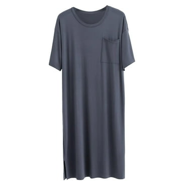 Men'S And Women'S Solid Color Loose Modal Nightgown Short Sleeved Dress Chest Pocket Bathrobe L -3XL