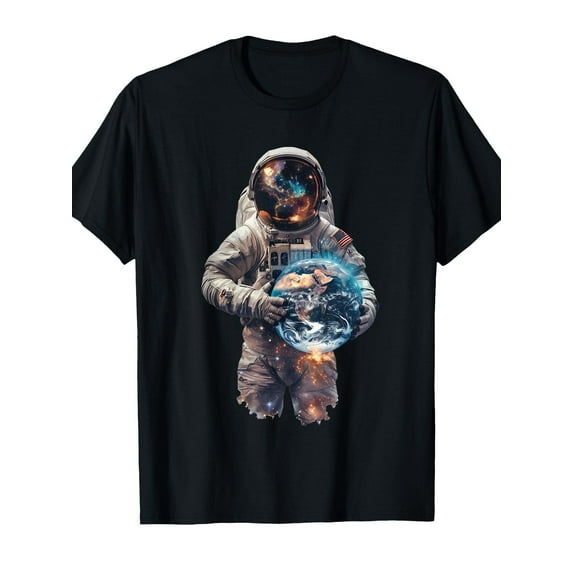 Men'S Astronaut Holding Earth Space Graphic Tee - Crew Neck, Short Sleeve, Regular Fit Casual & Comfortable Travel Tee with Stylish Print for All Seasons, Space Tshirt