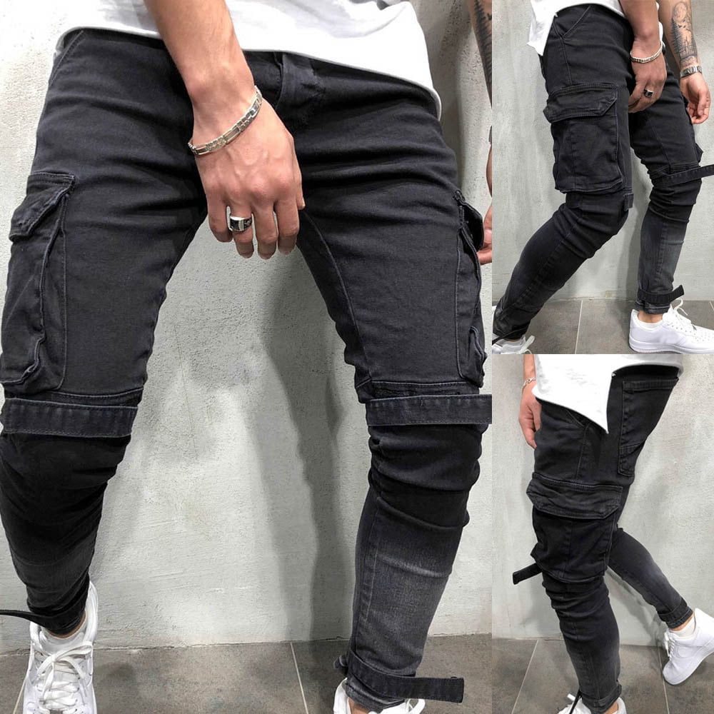 Buy Mens Slim Fit Jeans Multi Pocket Skinny Pencil Denim Pants Jean Trousers  Streetwear (Blue,Medium) at Amazon.in