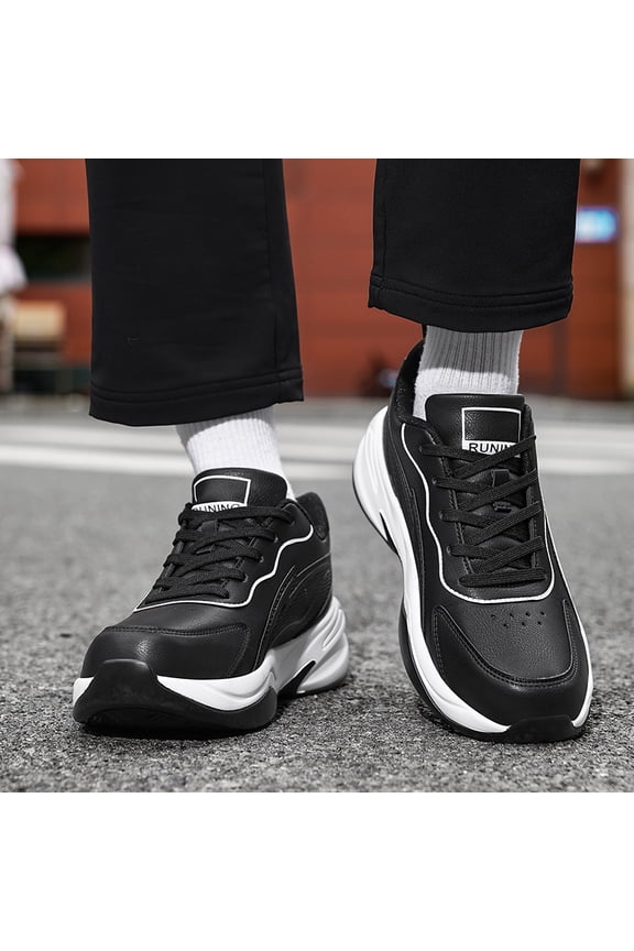 Men'S Autumn-Winter Thick-Soled Hiking Camping Rope Skipping Running Shoes | Faux Upper, Rubber Sole, Fabric Inner, Lace Closure, Round Toe, Casual and Street Style, Low Top, Jump Rope