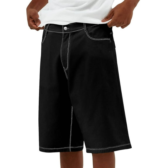Men'S Baggy Jean Shorts Streetwear Hip Hop Jeans Casual Loose Fit Vintage Streetwear Wide Leg Denim Shorts Black XXL