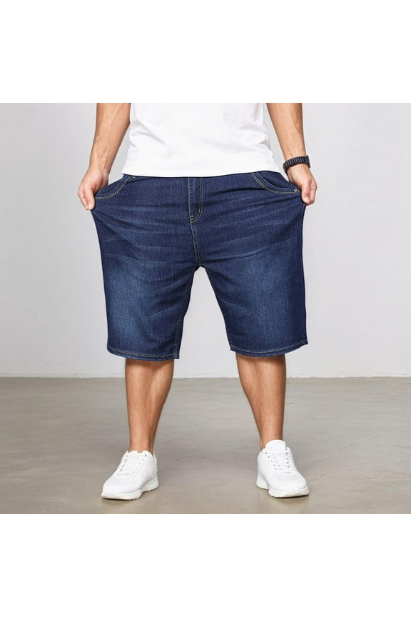 Men'S Baggy Jean Shorts Summer Beach Shorts Casual Loose Fit Hip Hop Skateboard Denim Shorts Dark Blue 44