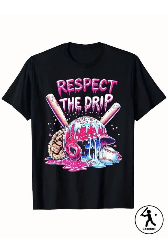 Men'S Baseball Drip Graphic T-Shirt - Respect The Drip Design with Baseball - Breathable Moisture-Wicking Fabric - Black Streetwear Tee for Sports & Casual Outfits - All-Season