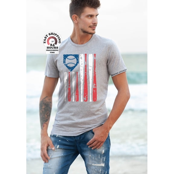 Men'S Baseball Flag T Shirt Patriotic Baseball Shirt American Flag Shirt Baseball Idea Tshirt All Size S-5XL