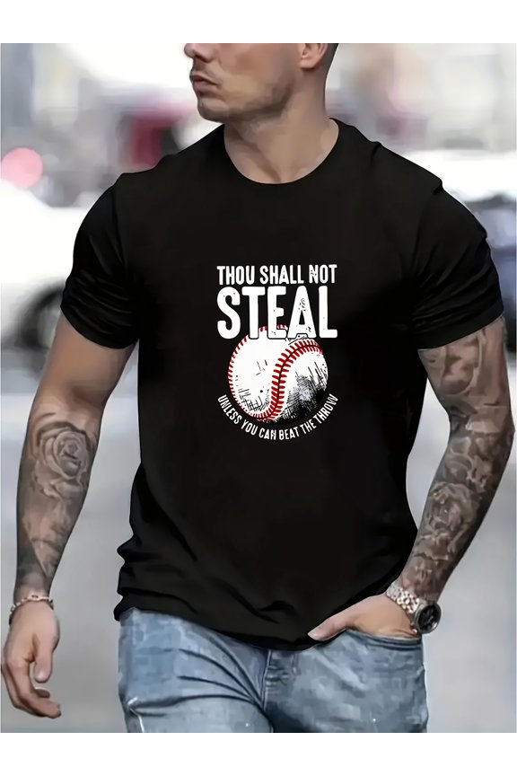 Men'S Baseball Graphic T-Shirt - Funny "You Shall Not Steal" Quote - Lightweight Breathable Crew Neck Tee for Sports, Casual Outings & Casual Attire - Athletic Summer Shirt for Baseball