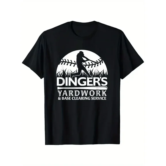 Men'S Baseball Softball Graphic T-Shirt - Funny Dinger Yardwork & Base Cleaning Service Design - Lightweight Stretchy Athletic Tee for Sports Fans, Fishing Trips, Casual