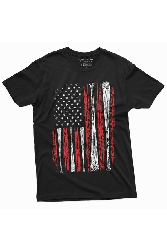 Men'S Baseball Usa Flag T-Shirt Bat Flag Patriotic American Sports Shirt For Him (Large Black)