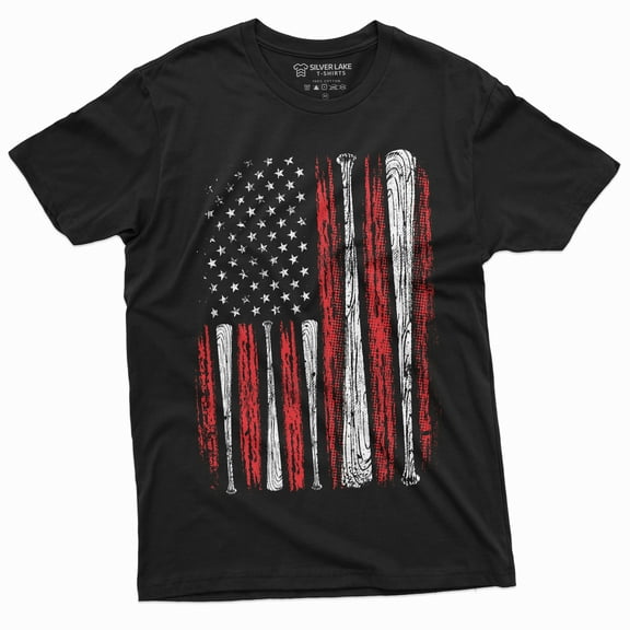 Men'S Baseball Usa Flag T-Shirt Bat Flag Patriotic American Sports Shirt For Him
