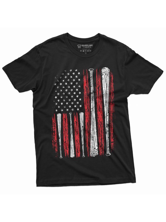 Men'S Baseball Usa Flag T-Shirt Bat Flag Patriotic American Sports Shirt For Him