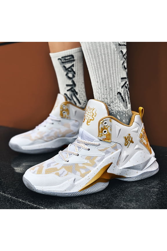 Men'S Basketball Shoes - White/Purple/Blue/Golden Color Options, Breathable Mesh & Synthetic Upper, High-Elastic Cushioned Midsole, Non-Slip Rubber Outsole, Lace-up Closure For Training, Games