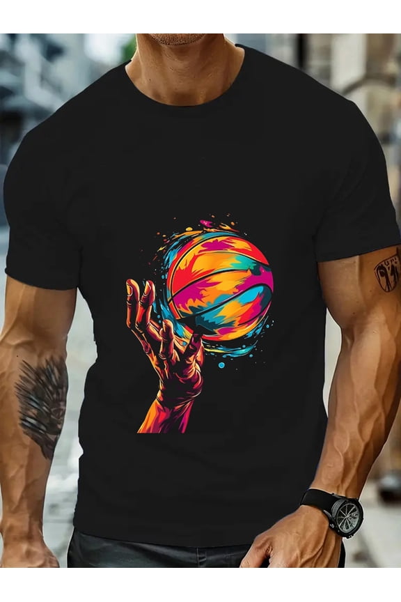 Men'S Basketball themed T-shirt, Black Short-Sleeve T-Shirts, Artistic and dynamic, the favorite of trendsetters, Suitable for travelling, shopping, and gatherings, Hot Selling Top Tee,