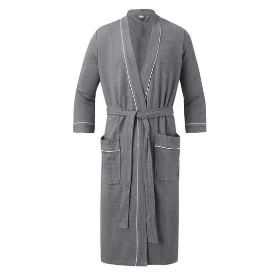 Men'S Bathrobes Men Robes Lightweight Waffle Robe Robes Lightweight Summer Home Clothes, Long Styles, Yukata Robe For Grey Bathrobes