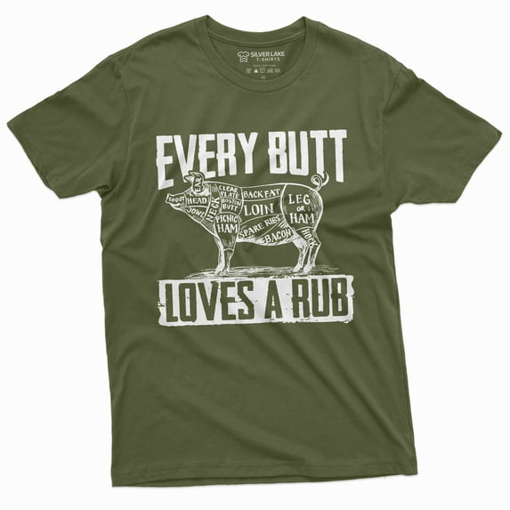 Men'S Bbq Pork Butt Rub Funny Tee Shirt 4Th Of July Summer Partying Cook T-Shirt (Large Military Green)