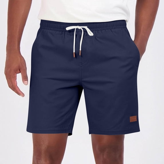 Men'S Beach Casual Retro Loose Shorts, Elastic Waist Drawstring Solid Color Wide Leg Shorts With Pockets