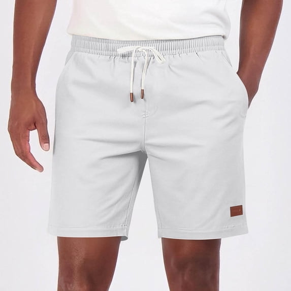 Men'S Beach Casual Retro Loose Shorts, Elastic Waist Drawstring Solid Color Wide Leg Shorts With Pockets