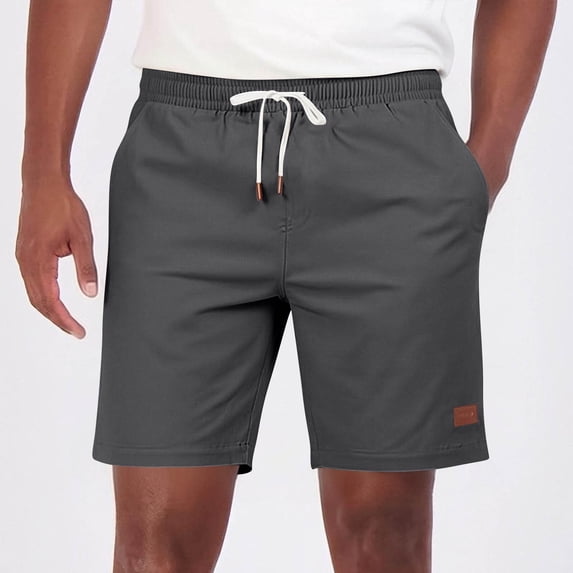 Men'S Beach Casual Retro Loose Shorts, Elastic Waist Drawstring Solid Color Wide Leg Shorts With Pockets