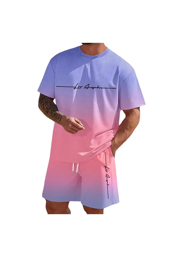 Men'S Beach Shorts Oversized Short Sleeve Round Neck Drawstring Summer Shorts Sets Athletic Sport Comfy Breathable Suits (Purple,XXS)