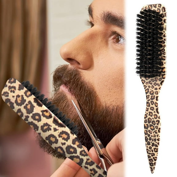 Men'S Beard Brush - Leopard Print - Slick Back Hair Brush for Smoothing Ponytail Soft Boar Styling Edge Control Brush for Sleek Hair Teasing Hair Brush for Men Women, 1 Men'S Beard Makeup Organizer