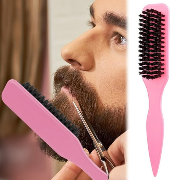Men'S Beard Brush - Pink - Slick Back Hair Brush for Smoothing Ponytail Soft Boar Styling Edge Control Brush for Sleek Hair Teasing Hair Brush for Men Women, 1 Men'S Beard Brush, E Makeup Organizers