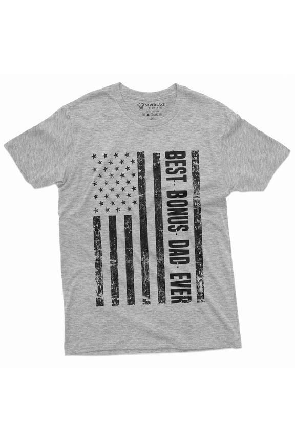 Men'S Best Bonus Dad Ever T-Shirt Usa Flag American Step Dad Father'S Day Birthday Gift For Man (Small Grey)