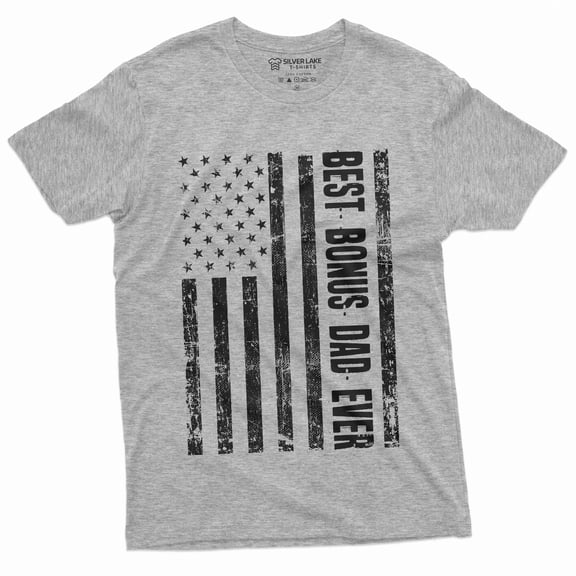 Men'S Best Bonus Dad Ever T-Shirt Usa Flag American Step Dad Father'S Day Birthday Gift For Man (Xx-Large Grey)