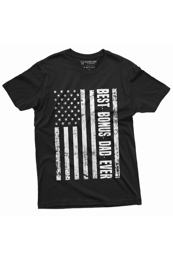 Men'S Best Bonus Dad Ever T-Shirt Usa Flag American Step Dad Father'S Day Birthday Gift For Man