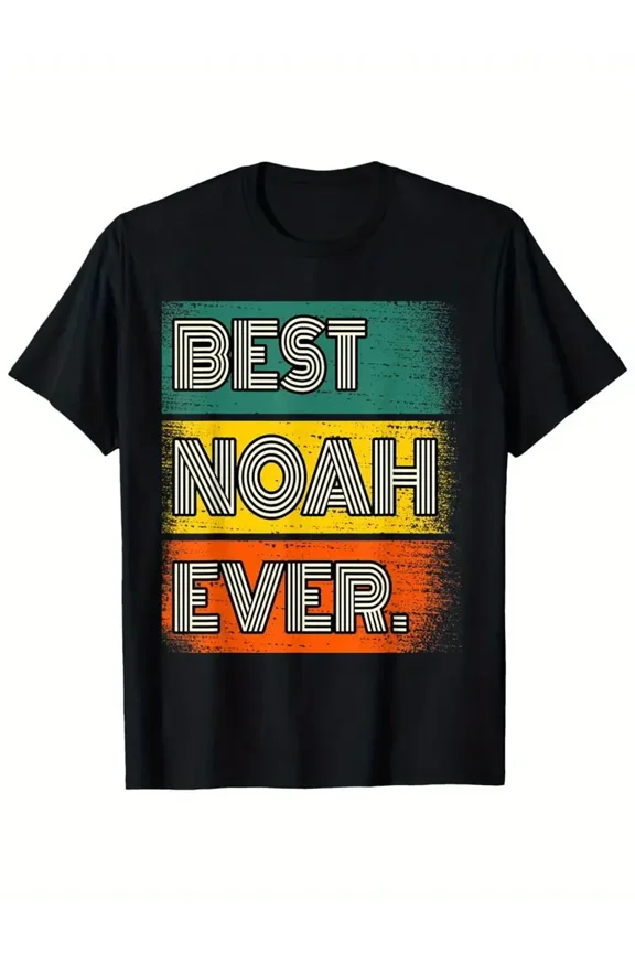 Men'S "Best Noah Ever" Graphic T-Shirt - Vintage-Inspired, Short Sleeve, Crew Neck, Regular Fit, Colorful Letter Print, Ideal for Outdoor Activities & Sports, Outdoor T