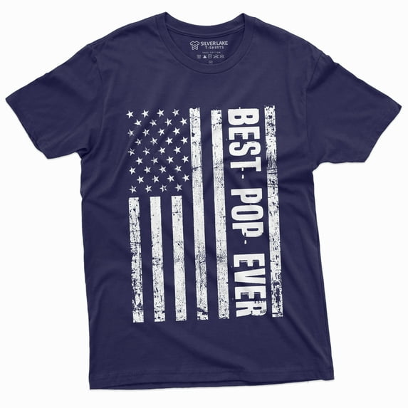 Men'S Best Pop Ever T-Shirt Poppop Grandpa Usa Father Shirt (3X-Large Navy Blue)