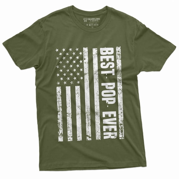 Men'S Best Pop Ever T-Shirt Poppop Grandpa Usa Father Shirt (Large Military Green)