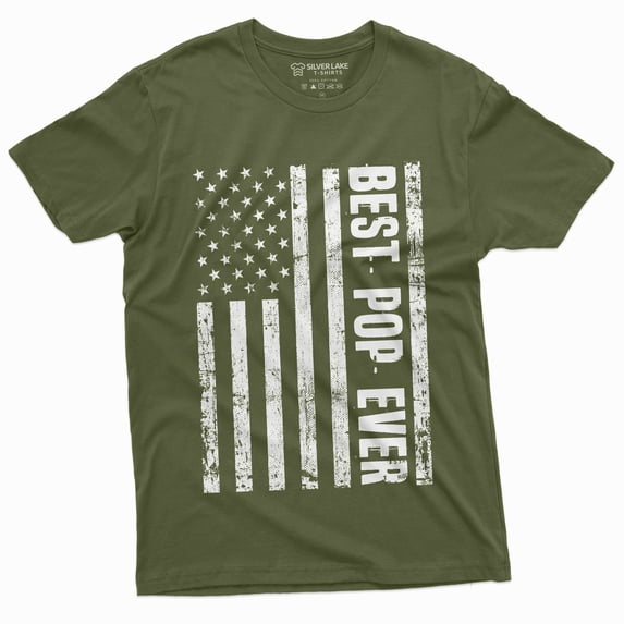 Men'S Best Pop Ever T-Shirt Poppop Grandpa Usa Father Shirt (Small Military Green)