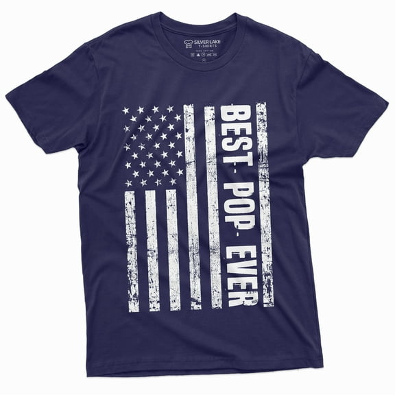 Men'S Best Pop Ever T-Shirt Poppop Grandpa Usa Father Shirt (XX-Large Navy Blue)