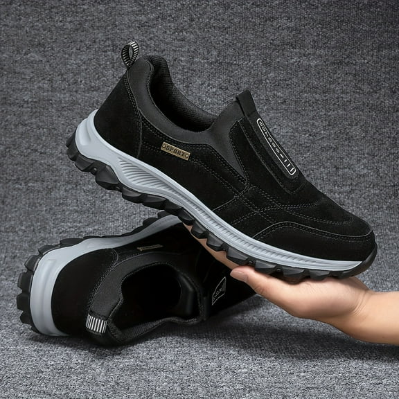 Men'S Big & Tall Slip-On Sneakers - Slip-Resistant Sole, Cushioned EVA Insole - All-Season Gym, Hiking, Everyday Shoes - Black/White Athletic Footwear - Easy-Clean Synthetic Cover Upper - for Men