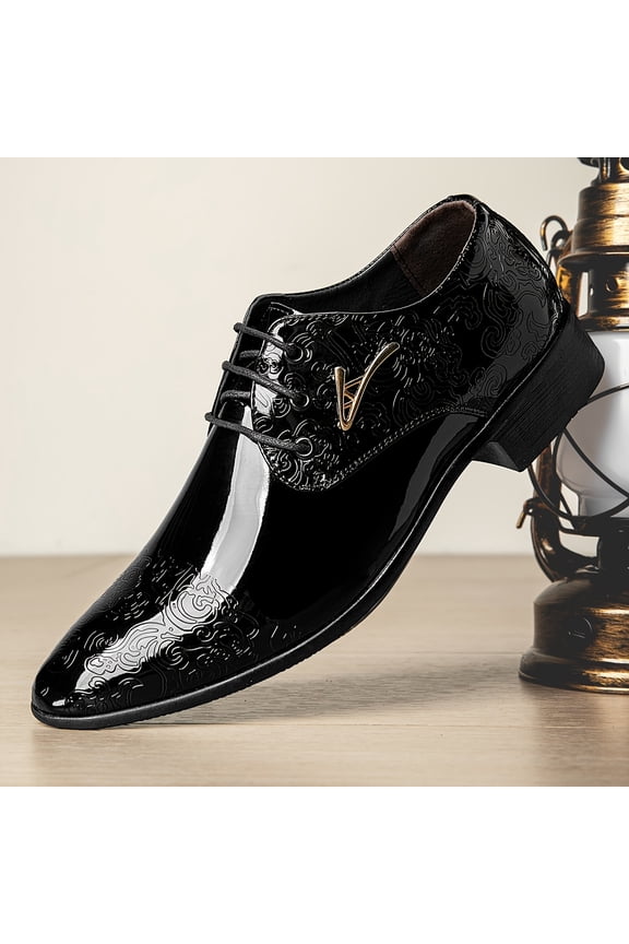 Men'S Black Formal Wedding Shoes - Pointed Toe Lace-Up Dress Shoes,Microfiber Upper & Rubber Sole for Weddings, with Geometric & Striped Pattern,  Parties, Business Events, Wedding Shoes, Party