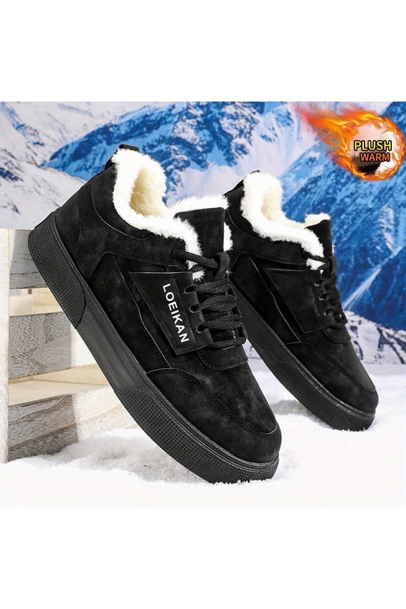 Men'S Black/Grey High-Top Sneakers - Thick Warm Winter Shoes with Fleece Lining, Lace-Up Closure, All-Season Traction Tread - Heavy-Duty Rubber Sole for Gym, Hiking, Basketball - Wide Fit Available