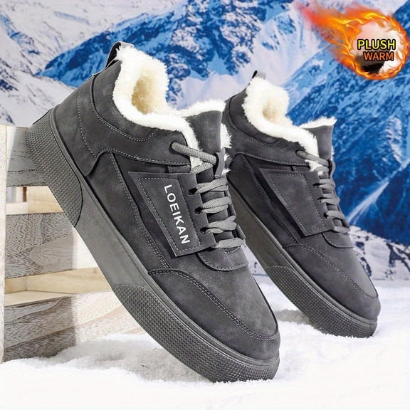 Men'S Black/Grey High-Top Sneakers - Thick Warm Winter Shoes with Fleece Lining, Lace-Up Closure, All-Season Traction Tread - Heavy-Duty Rubber Sole for Gym, Hiking, Basketball - Wide Fit Available
