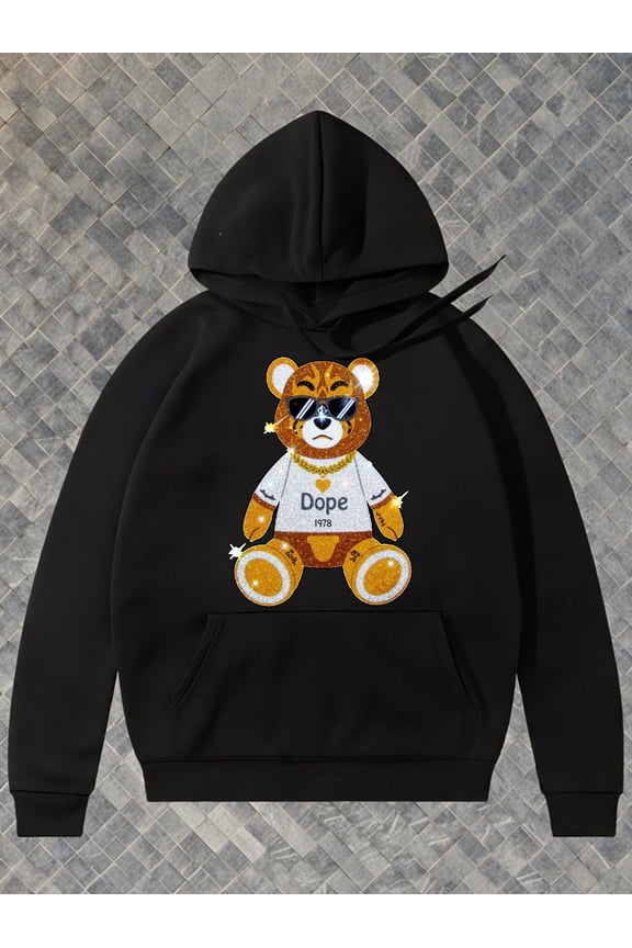 Men'S Black Hoodie - Soft Loose Fit Pullover Sweatshirt with Funny Bear Graphic, All-Season Comfort Hooded Sweater for Hiking, Gym, Casual Attire - Minimalist Streetwear Essential for Men, Gym Clothi