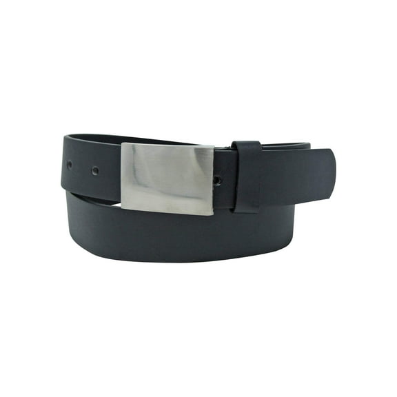 Men'S Black Leather Belt With Chrome Buckle Size Medium