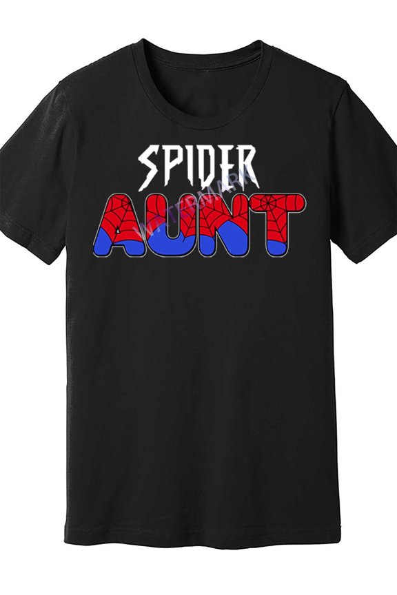 Men'S Black Spider Aunt Graphic T-Shirt - a Fun Short-Sleeve Tee Perfect for Casual Wear, Pairs Well with Family Shirts, Machine Washable, Suitable for All Seasons