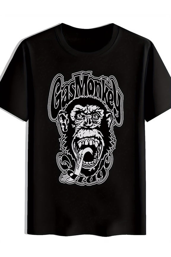Men'S Black T-Shirt with Gas Monkey Band Graphic - Vintage Rock Design, Short Sleeve Crew Neck, Lightweight Polyester, Perfect for Summer, Travel, Beach, and Holiday Gifts, Music T Shirt