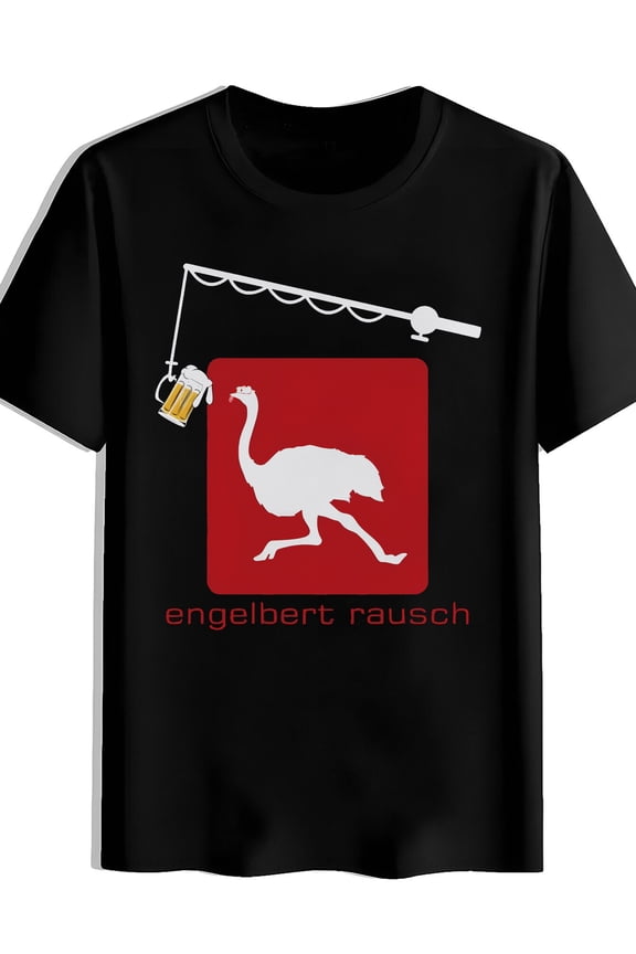 Men'S Black T-Shirt with "Engelbert Rausch" Camel Graphic - Casual Summer Tee, Polyester, Round Neck