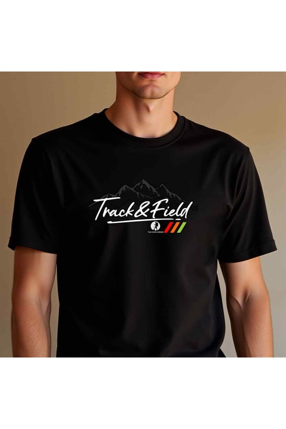 Men'S Black Track & Field Graphic Thirt - 188G, Casual Crew Neck, Short Sleeve, Regular Fit, Alleason Wear, Ideal for Outdoor Activities, Outdoor Clothing | Sporty Design | Comfortable Fit, Track
