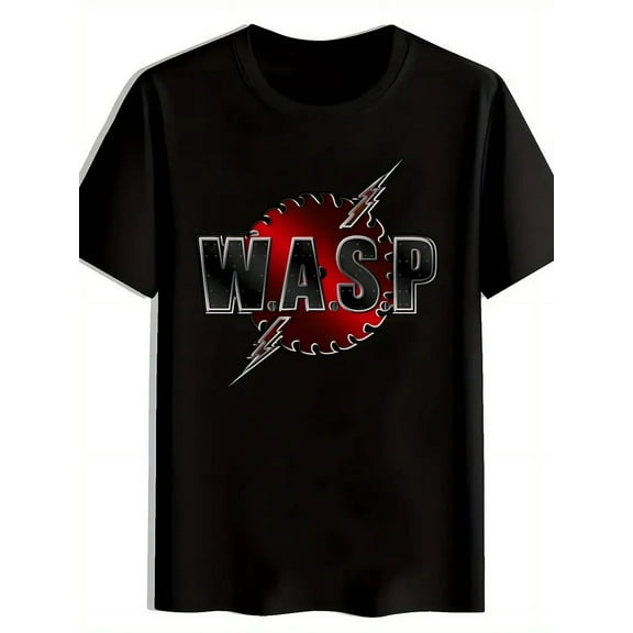 Men'S Black W.A.S.P. Graphic T-Shirt - Casual Crew Neck, Short Sleeve, Summer Tee with Red & White Design, Casual Everyday Top