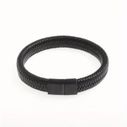 MenS Black Woven Faux Leather Bracelet with Sleek Metal Magnetic Clasp and Bead Accents - Casual Style Accessory for Casual Attire,Black1