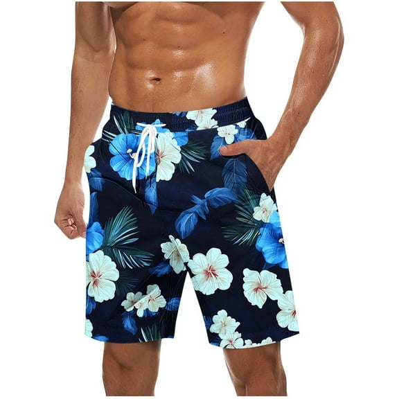 Men'S Board Shorts,Quick-Drying Elastic Waist Beach Shorts,Drawstring Board Shorts Breathable Beachwear,Beach Shorts For Men,Blue,L